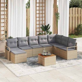 Conjunto de sofá de jardín con cojín 9 pcs Beige Poliratán