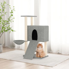 Rascador para gatos con postes de sisal gris claro 96 cm