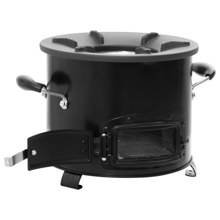 Cocina de leña para camping metal negro 36x26x22,5 cm