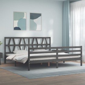 Estructura de cama con cabecero madera maciza gris 200x200 cm Estructura de cama con cabecero madera maciza gris 200x200 cm