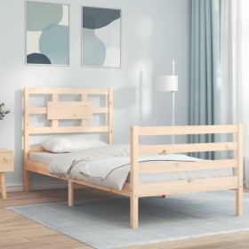 Estructura de cama con cabecero madera maciza 90x200 cm