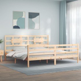 Estructura de cama con cabecero madera maciza 200x200 cm Estructura de cama con cabecero madera maciza 200x200 cm