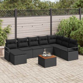 Conjunto de sofá de jardín con cojín 9 pcs Negro Poliratán