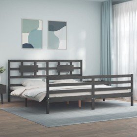 Estructura de cama con cabecero madera maciza gris 200x200 cm Estructura de cama con cabecero madera maciza gris 200x200 cm