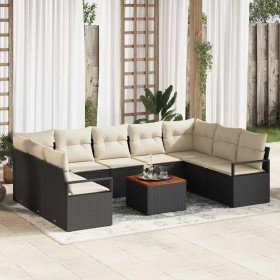 Conjunto de sofá de jardín con cojín 10 pcs Negro Poliratán