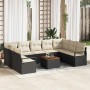 Conjunto de sofá de jardín con cojín 10 pcs Negro Poliratán