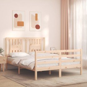 Estructura de cama de matrimonio con cabecero madera maciza Estructura de cama de matrimonio con cabecero madera maciza