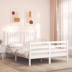 Estructura cama de matrimonio con cabecero madera maciza blanco Estructura cama de matrimonio con cabecero madera maciza blanco