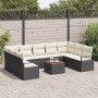Conjunto de sofá de jardín con cojín 10 pcs Negro Poliratán