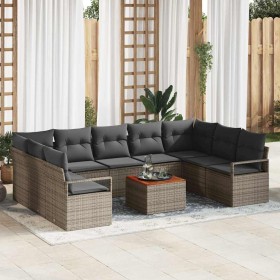 Conjunto de sofá de jardín con cojín 10 pcs Gris Poliratán