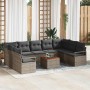 Conjunto de sofá de jardín con cojín 10 pcs Gris Poliratán
