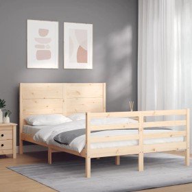 Estructura de cama de matrimonio con cabecero madera maciza Estructura de cama de matrimonio con cabecero madera maciza