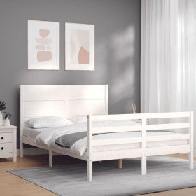 Estructura de cama con cabecero madera maciza blanco 140x200 cm Estructura de cama con cabecero madera maciza blanco 140x200 cm