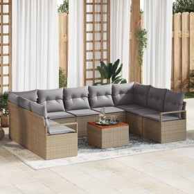Conjunto de sofá de jardín con cojín 10 pcs Beige Poliratán
