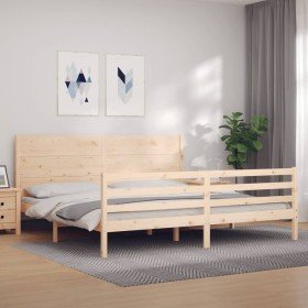 Estructura de cama con cabecero madera maciza 200x200 cm Estructura de cama con cabecero madera maciza 200x200 cm