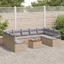 Conjunto de sofá de jardín con cojín 10 pcs Beige Poliratán