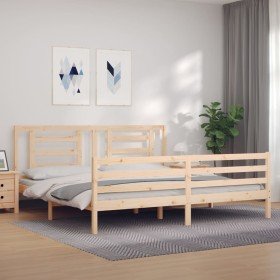 Estructura de cama con cabecero madera maciza 200x200 cm Estructura de cama con cabecero madera maciza 200x200 cm