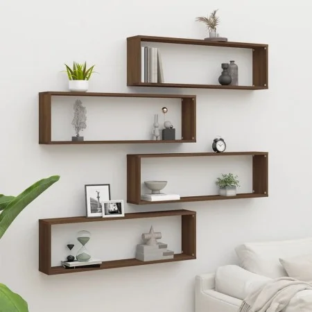 Cubic wall shelf 4 pcs brown oak wood 100x15x30cm by vidaXL, Shelves and shelves - Ref: Foro24-815913, Price: 52,72 €, Discou...