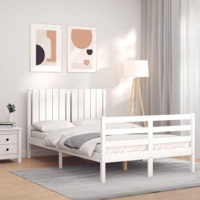Estructura de cama con cabecero madera maciza blanco 120x200 cm