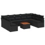 Conjunto de sofá de jardín con cojín 10 pcs Negro Poliratán