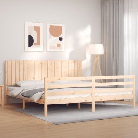 Estructura de cama con cabecero madera maciza 200x200 cm Estructura de cama con cabecero madera maciza 200x200 cm