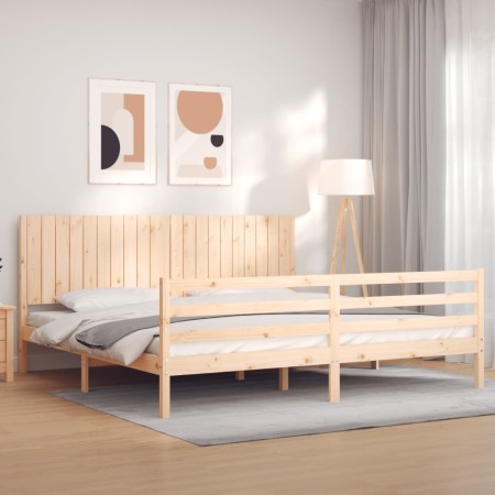 Estructura de cama con cabecero madera maciza 200x200 cm
