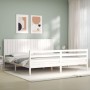 Estructura de cama con cabecero madera maciza blanco 200x200 cm