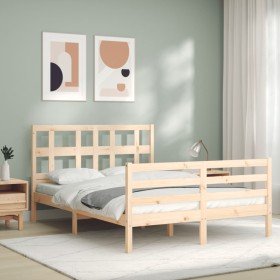 Estructura de cama de matrimonio con cabecero madera maciza Estructura de cama de matrimonio con cabecero madera maciza
