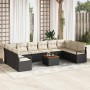 Conjunto de sofá de jardín con cojín 11 pcs Negro Poliratán