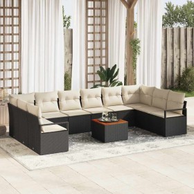 Conjunto de sofá de jardín con cojín 11 pcs Negro Poliratán