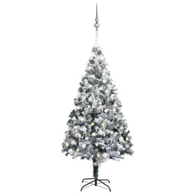 Árbol de Navidad artificial con LEDs y bolas PVC verde 180 cm