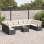 Conjunto de sofá de jardín con cojín 11 pcs Negro Poliratán