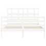 Estructura de cama con cabecero madera maciza blanco 140x200 cm