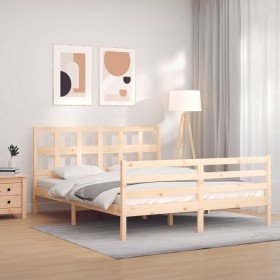 Estructura de cama con cabecero madera maciza 160x200 cm Estructura de cama con cabecero madera maciza 160x200 cm