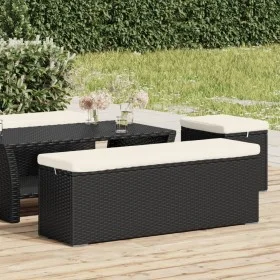 Ottoman bench with black synthetic rattan cushion 110x30x40 cm by vidaXL, garden benches - Ref: Foro24-319396, Price: 99,04 €...