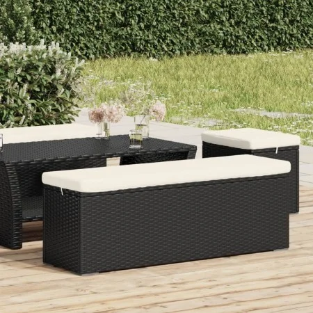 Ottoman bench with black synthetic rattan cushion 110x30x40 cm by vidaXL, garden benches - Ref: Foro24-319396, Price: 99,04 €...