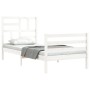 Estructura de cama individual con cabecero madera maciza blanco