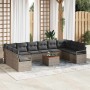 Conjunto de sofá de jardín con cojín 11 pcs Gris Poliratán