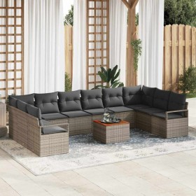 Conjunto de sofá de jardín con cojín 11 pcs Gris Poliratán