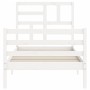 Estructura de cama individual con cabecero madera maciza blanco