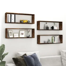 Cubic wall shelf 4 pcs smoked oak wood 80x15x26.5cm by vidaXL, Shelves and shelves - Ref: Foro24-815916, Price: 48,76 €, Disc...
