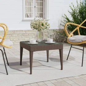 Brown synthetic rattan tempered glass side table 50x50x38cm by vidaXL, Side tables - Ref: Foro24-319403, Price: 29,79 €, Disc...