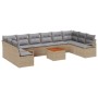 Conjunto de sofá de jardín con cojín 11 pcs Beige Poliratán