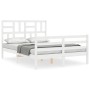 Estructura de cama con cabecero madera maciza blanco 140x200 cm