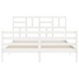 Estructura de cama matrimonio con cabecero madera maciza blanco