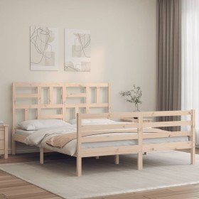 Estructura de cama con cabecero madera maciza 160x200 cm Estructura de cama con cabecero madera maciza 160x200 cm