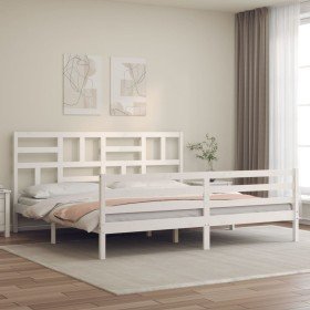 Estructura de cama con cabecero madera maciza blanco 200x200cm Estructura de cama con cabecero madera maciza blanco 200x200cm