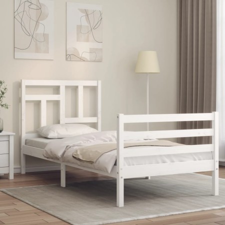Estructura de cama con cabecero madera maciza blanco