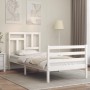 Estructura de cama con cabecero madera maciza blanco