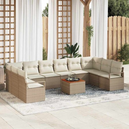 Conjunto de sofá de jardín con cojín 11 pcs Beige Poliratán